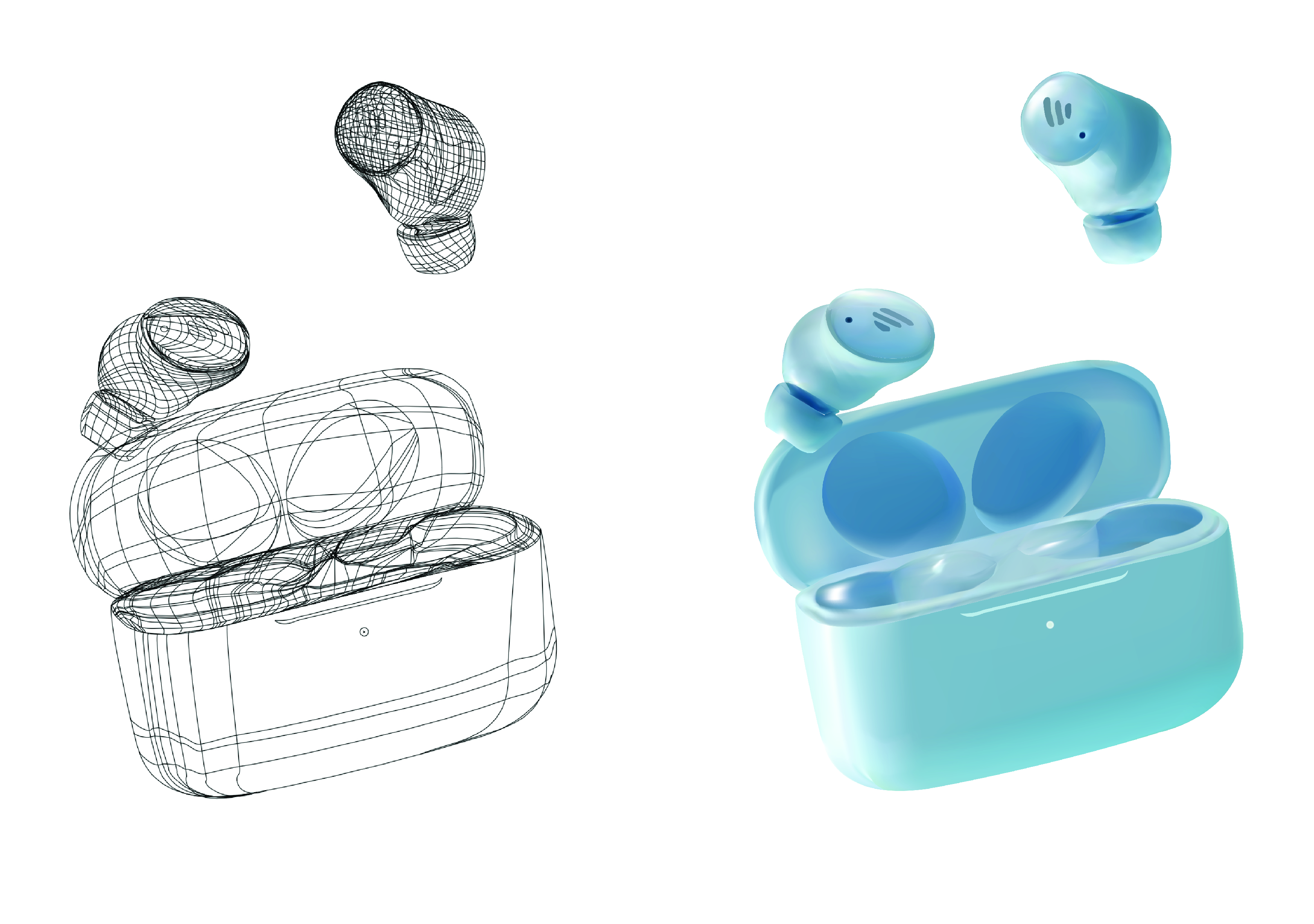 Drawing process diagram of headphones.