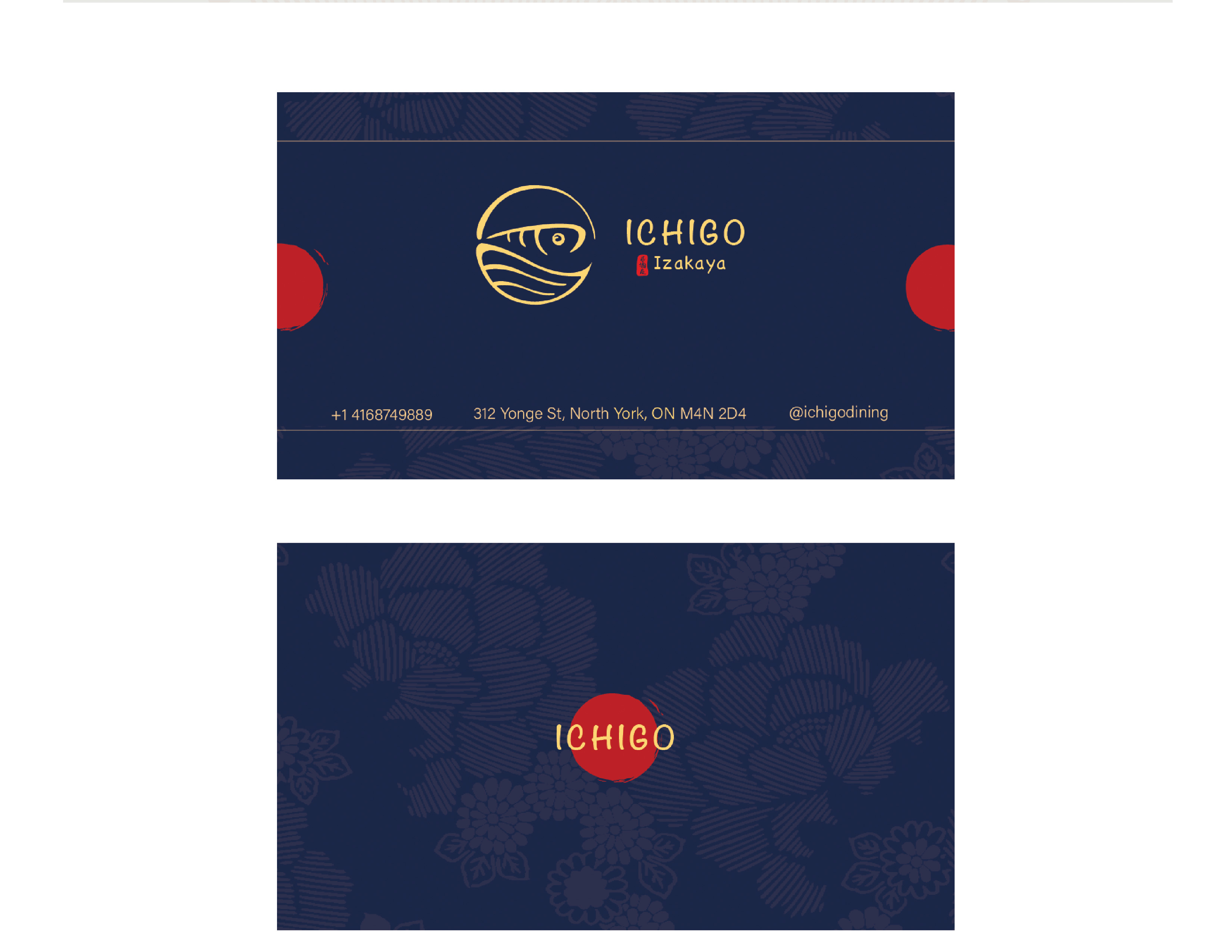 The business card design of ICHIGO Japanese restaurant.