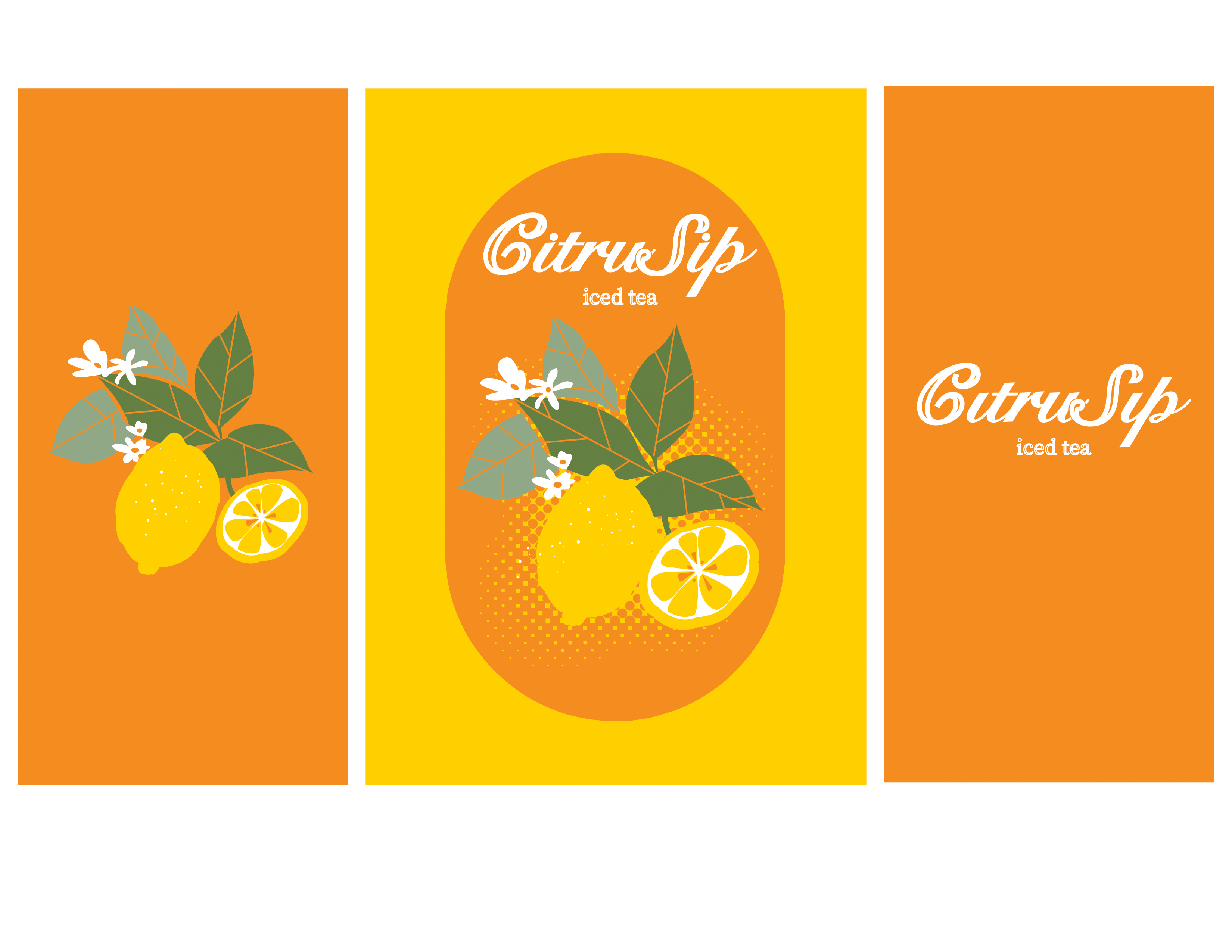 The orange image is printed with lemon and green leaves.