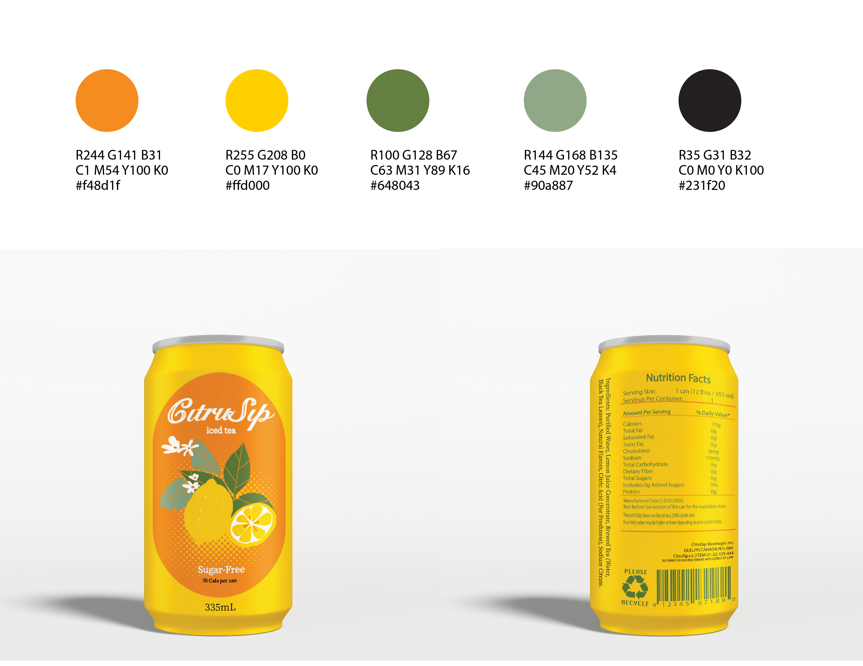 Two orange cans with lemon printed on them.