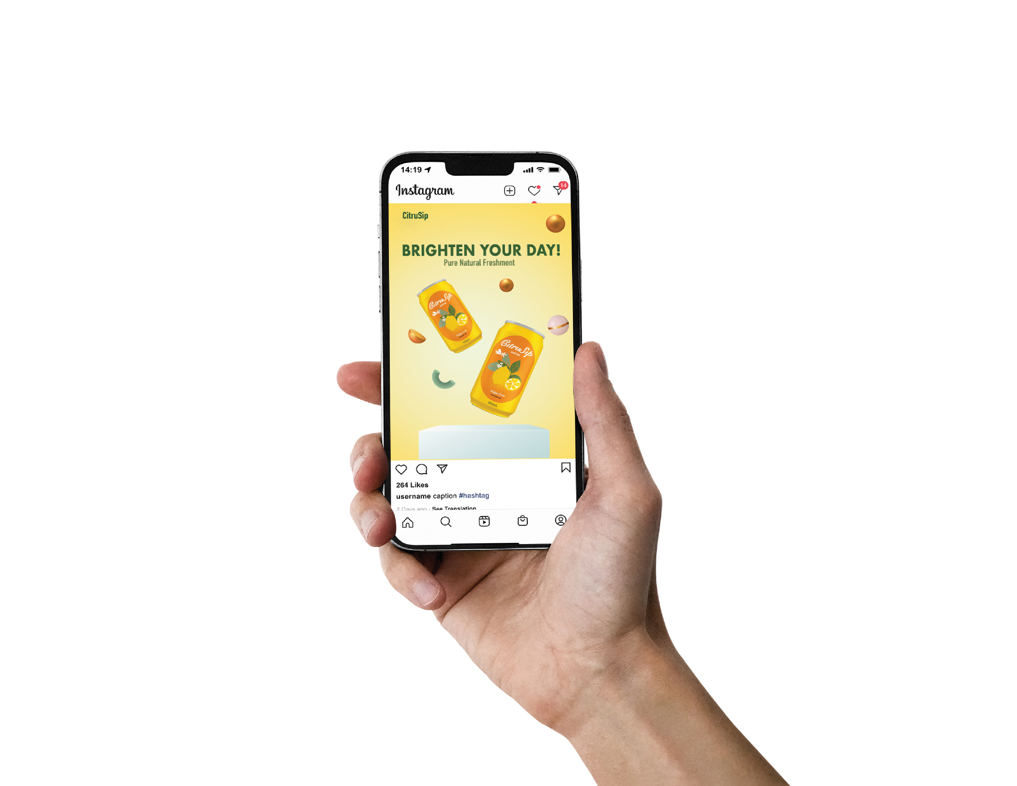 Instagram advertisement for lemon tea cans.